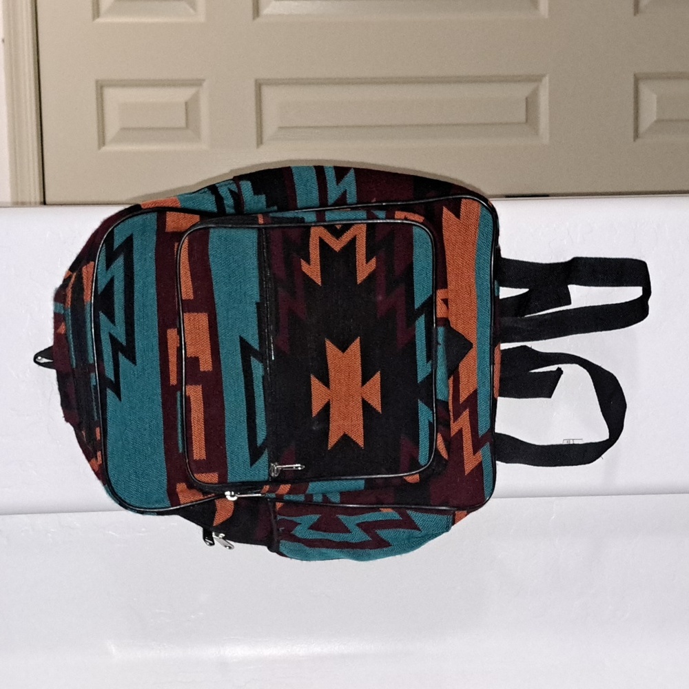 Tribal Patterned Backpack in Teal and Orange 100% Wool NWOT - Picture 3 of 7